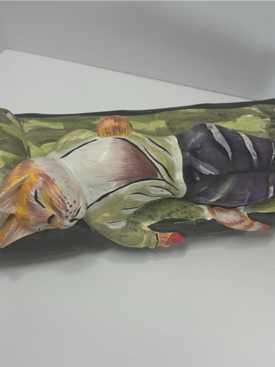 Set Of 2 Hand Carved Painted Wood Cats- Folk Art Whimsical Therapist Kitty Vtg - Picture 5 of 15